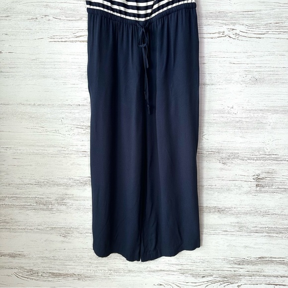 TALBOTS Nautical Sailor Striped Wide Leg Sleeveless Jumpsuit Romper Navy White 8 - Picture 7 of 11